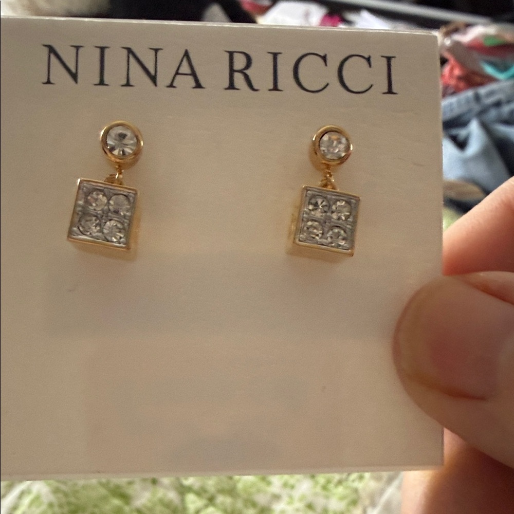 Nina Ricci Gold-Plated Pierced Earrings with Swarovski crystals